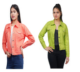 Full Sleeve Peach And Perrot Green Solid Women Jacket XXXL
