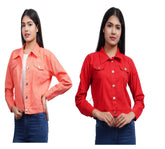 Full Sleeve Peach And Red Solid Women Jacket XXXL