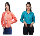Full Sleeve Peach And Sky Blue Solid Women Jacket XXXL