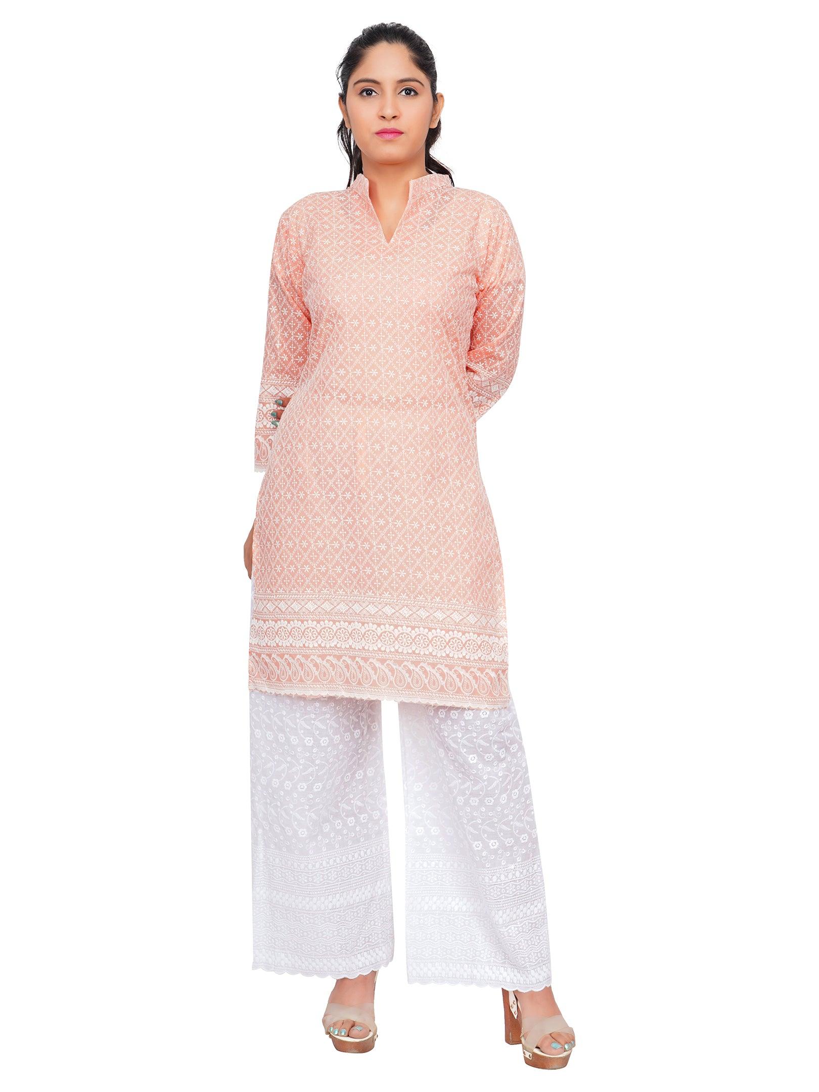 Women Peach Kurta and Palazzo Set Pure Cotton XXXL