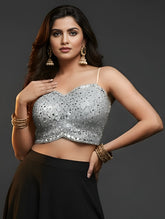 Silver Sequin Embellished Sleeveless Designer Blouse Silver