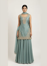 Elegant Mint Green Art Silk Blend Lehenga Set with Intricate Handwork