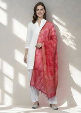 Rajasthani Bandhani Print Dupatta for Women - Pink & Gold Festive Wear Dupatta
