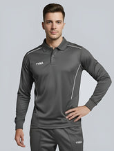 TYKA Prima Men Grey Sports Polo T-Shirt | Quick Dry Activewear with Contrast Piping Grey