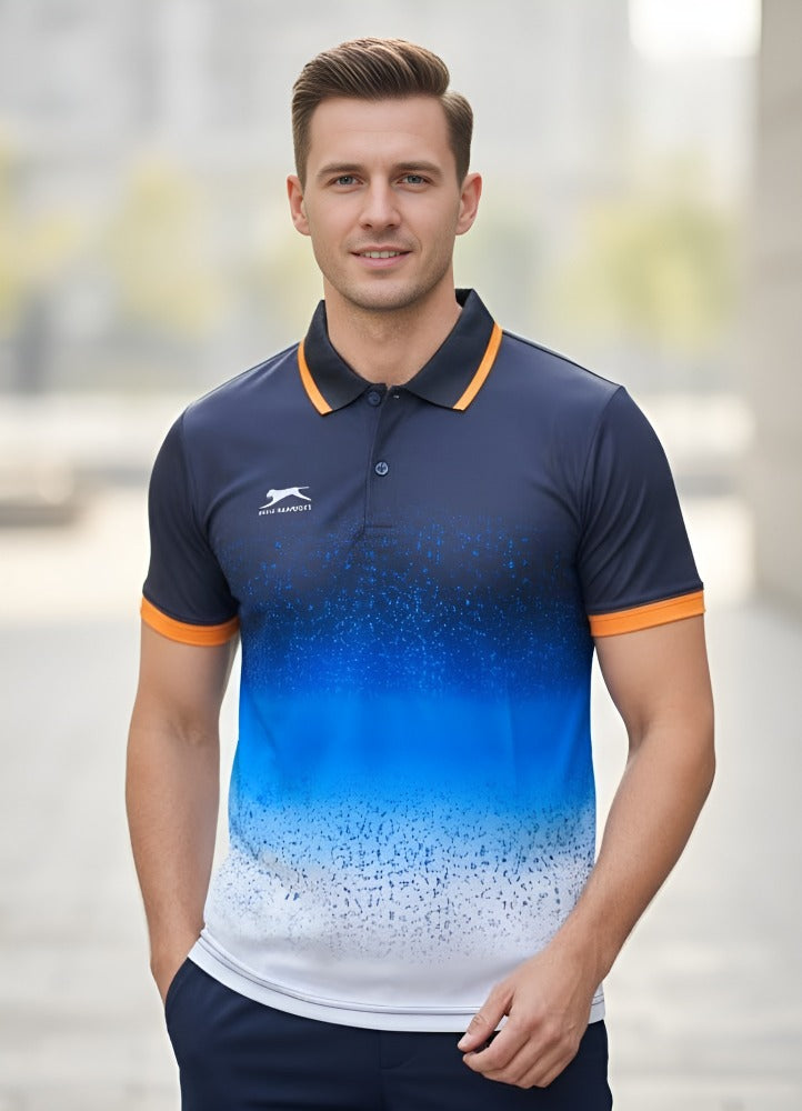 Shiv Naresh Men's Performance Navy-to-White Ombre Polo T-Shirt