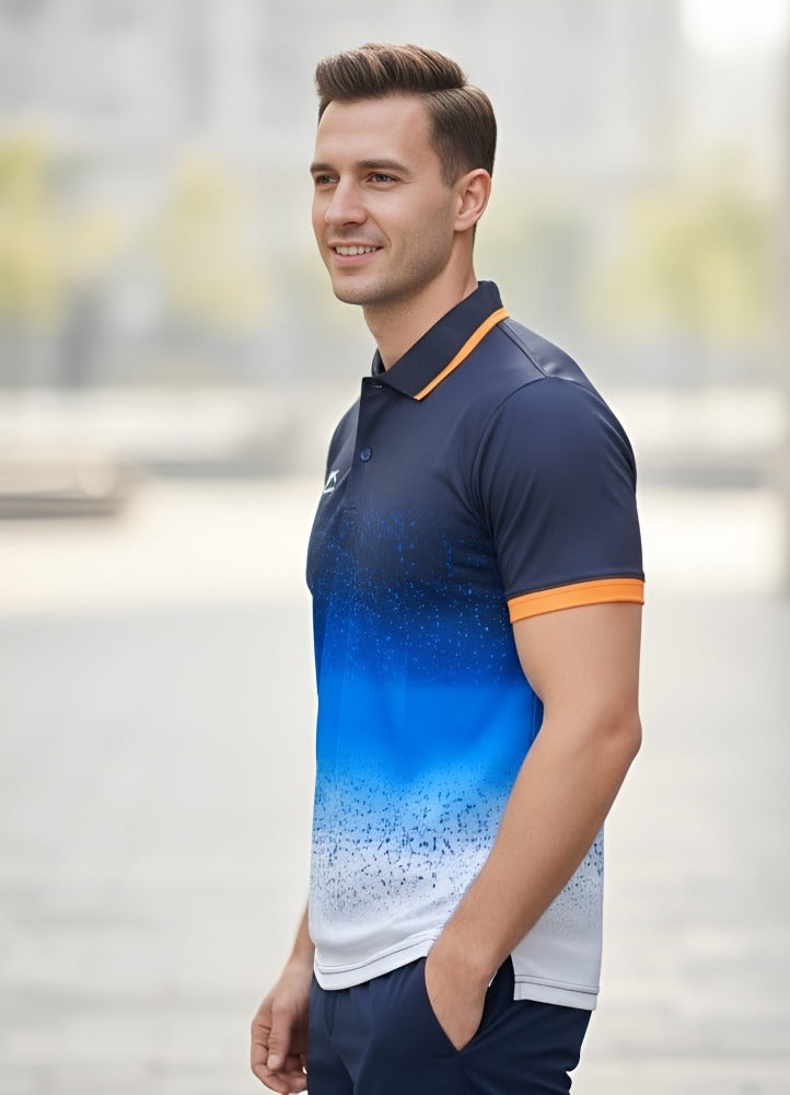 Shiv Naresh Men's Performance Navy-to-White Ombre Polo T-Shirt