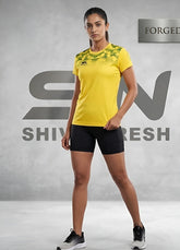 Shiv Naresh Women's Half Sublimation Sports T-Shirt | Quick Dry Polyester Athletic Gym & Running T-Shirt | Yellow Camouflage Training Tee
