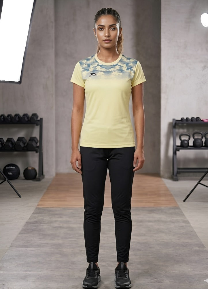 Shiv Naresh Women's Half Sublimation Sports T-Shirt | Quick Dry Polyester Gym & Running T-Shirt | Camouflage Athletic Training Tee for Women