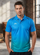Shiv Naresh Men's Performance Polo – Sky Blue & Teal Geometric Print