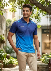 Shiv Naresh Men's Performance Polo – Royal Blue & Navy Geometric Print