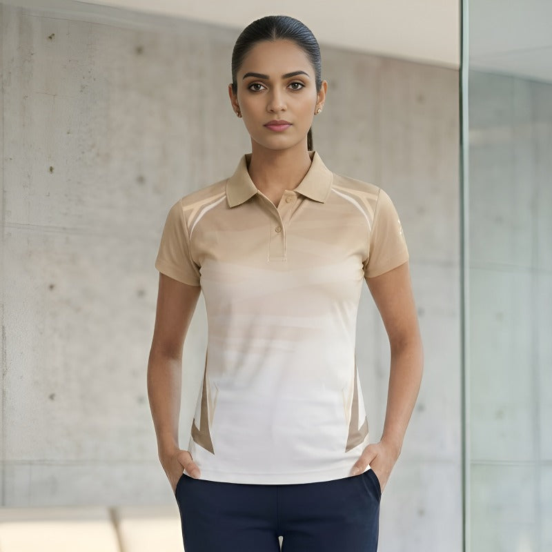Shiv Naresh Women’s Sports Polo T-Shirt|Beige | Premium Dry Fit Athletic Training & Running Wear