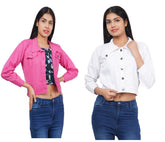 Full Sleeve Pink And White Solid Women Jacket XXXL