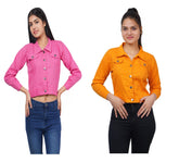 Full Sleeve Pink And Yellow Solid Women Jacket XXXL