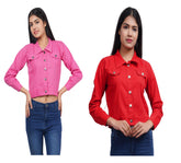 Full Sleeve Pink And Red Solid Women Jacket XXXL