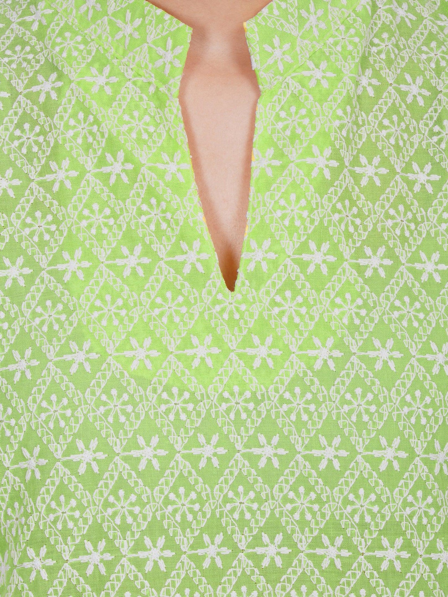 Trendzmy Women Pista Green Chicken Embroidered Straight Kurta