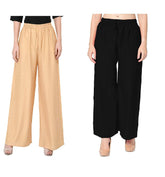 Woman's Rayon Beige And Black Plain Palazzo Default Title