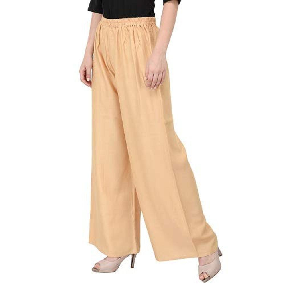Trendzmy Woman's Rayon Beige And Black Plain Palazzo