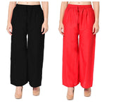 Woman's Rayon Black And Red Plain Palazzo Default Title