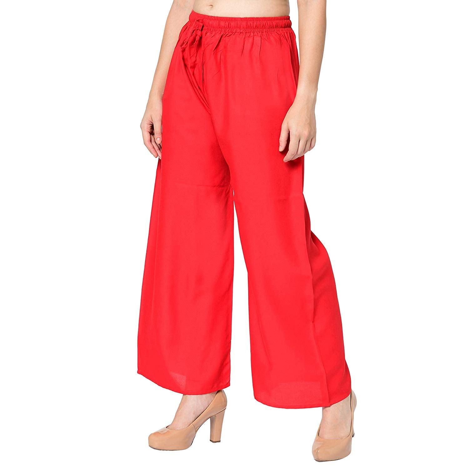 Woman's Rayon Green And Red Plain Palazzo