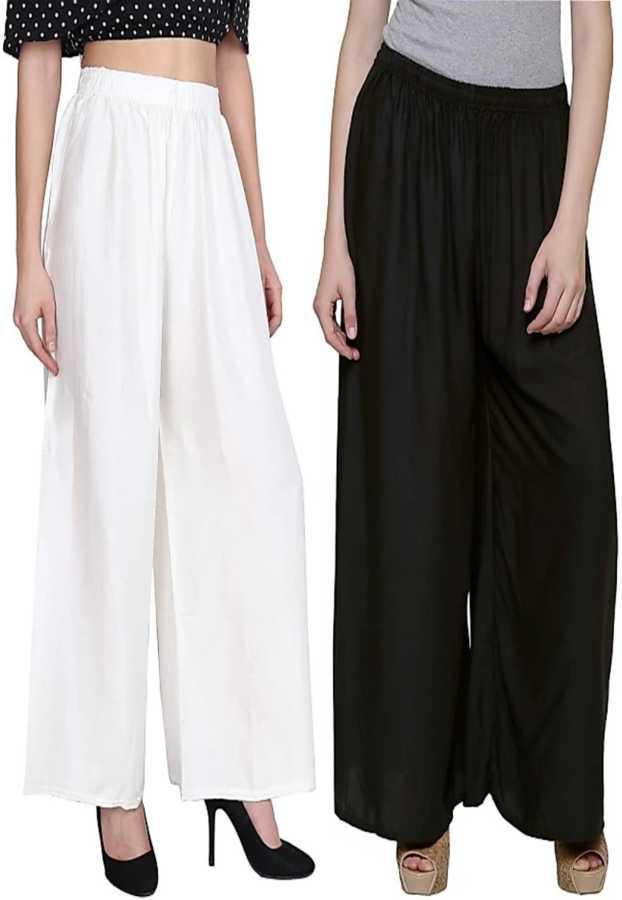 Woman's Rayon Black And White Plain Palazzo Default Title