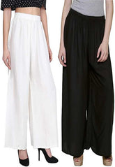 Woman's Rayon Black And White Plain Palazzo Default Title