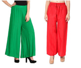 Woman's Rayon Green And Red Plain Palazzo Default Title