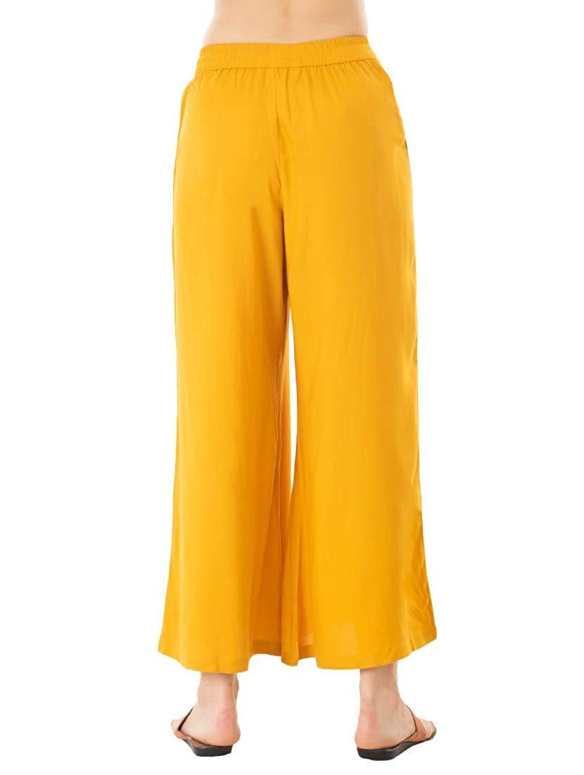 Trendzmy Woman's Rayon Green And Yellow Plain Palazzo