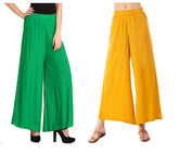 Woman's Rayon Green And Yellow Plain Palazzo Default Title