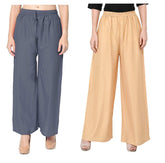 Woman's Rayon Grey And Beige Plain Palazzo Default Title