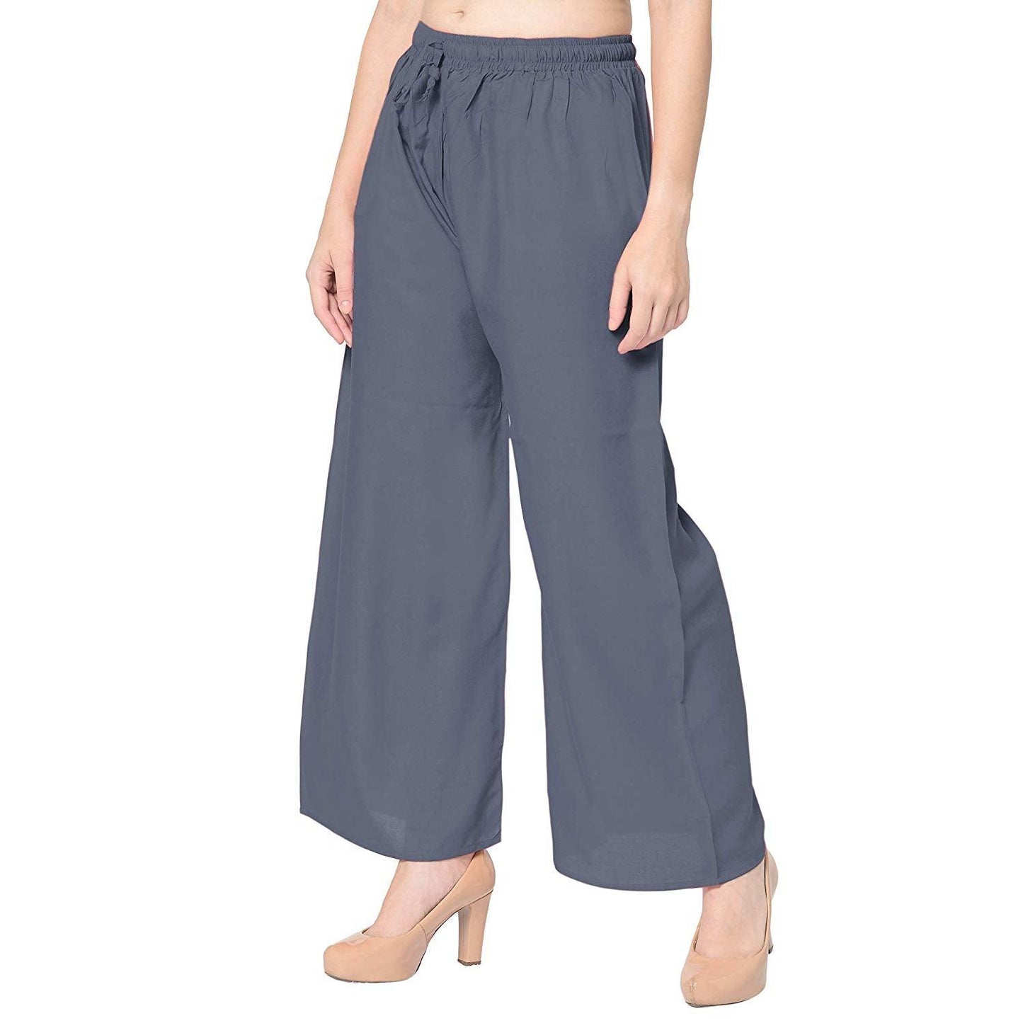 Trendzmy Woman's Rayon Grey And Beige Plain Palazzo