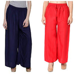 Woman's Rayon Navy And Red Plain Palazzo Default Title
