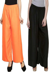 Woman's Rayon Plain Orange and Black Palazzo Default Title