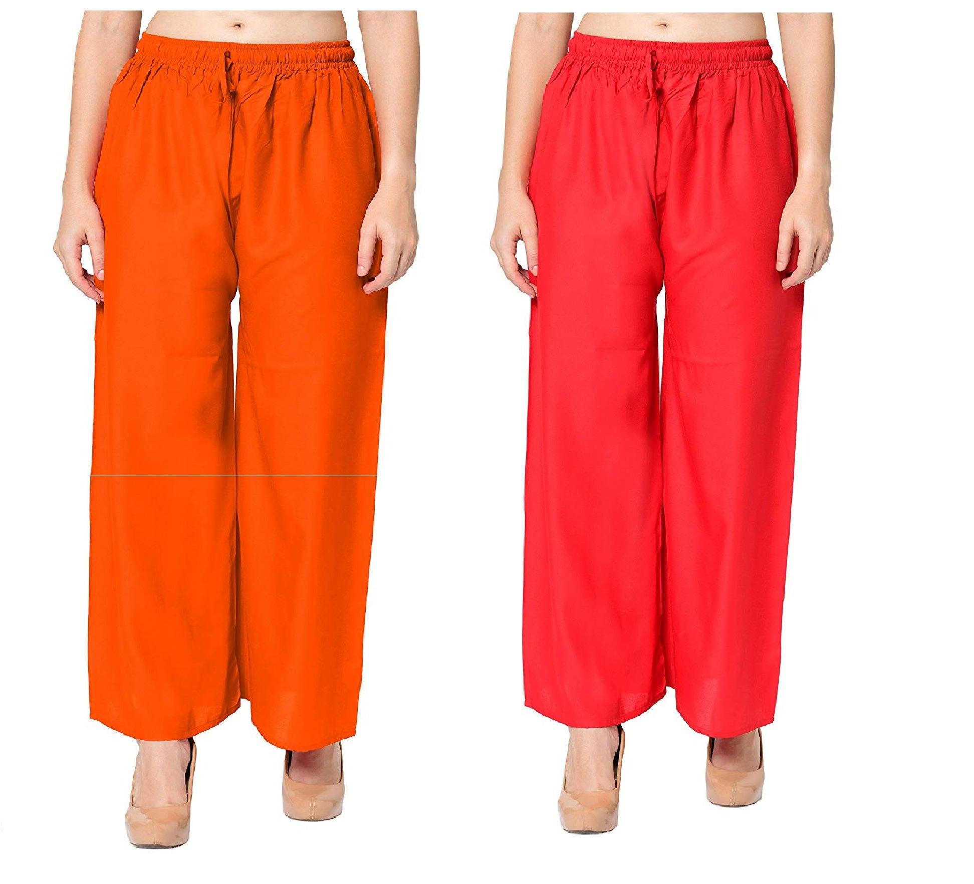 Woman's Rayon Orange And Red Plain Palazzo Default Title