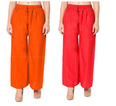Woman's Rayon Orange And Red Plain Palazzo Default Title