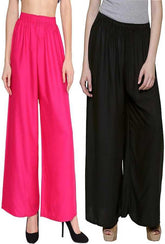 Woman's Rayon Pink And Black Plain Palazzo Default Title