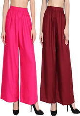 Woman's Rayon Pink And Maroon Plain Palazzo Default Title