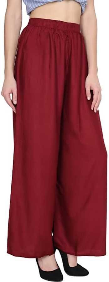 Trendzmy Woman's Rayon Yellow And Maroon Plain Palazzo
