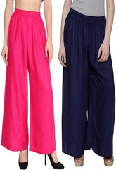 Woman's Rayon Pink And Navy Plain Palazzo Default Title