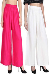 Woman's Rayon Pink And Off White Plain Palazzo Default Title