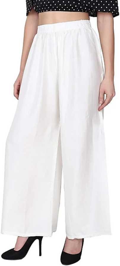 Trendzmy Woman's Rayon Pink And Off White Plain Palazzo