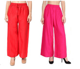 Woman's Rayon Pink And Red Plain Palazzo Default Title