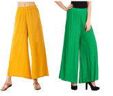 Woman's Rayon Yellow And Green Plain Palazzo Default Title