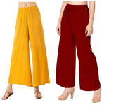 Woman's Rayon Yellow And Maroon Plain Palazzo Default Title