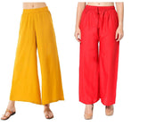 Woman's Rayon Yellow And Red Plain Palazzo Default Title