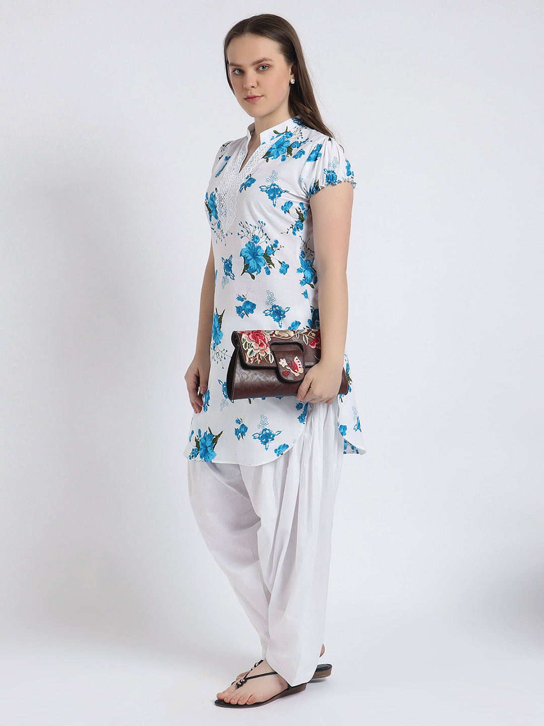 Women Printed Blue Kurta and Salwar Set Pure Cotton