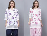 Pack of 2 Women Floral Print Cotton Blend Straight Kurta (Purple, Pink) XXXL