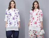 Pack of 2 Women Floral Print Cotton Blend Straight Kurta (Purple, Red) XXXL