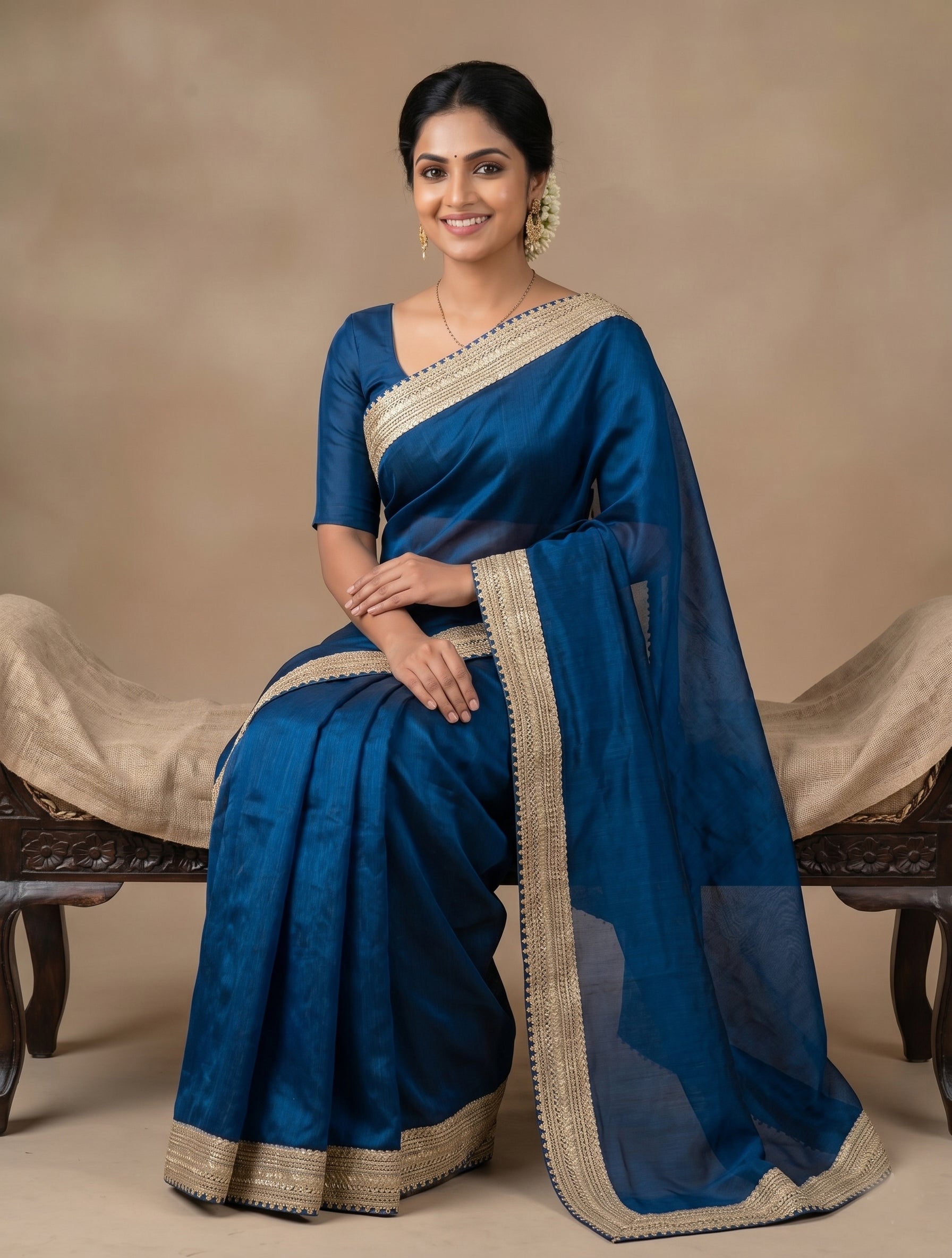 Elegant Navy Blue Silk Saree with Designer Lace Border for Women | Party Wear & Festive Saree