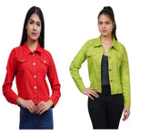 Full Sleeve Red And Perrot Green Solid Women Jacket XXXL