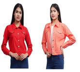 Full Sleeve Red And Peach Solid Women Jacket XXXL